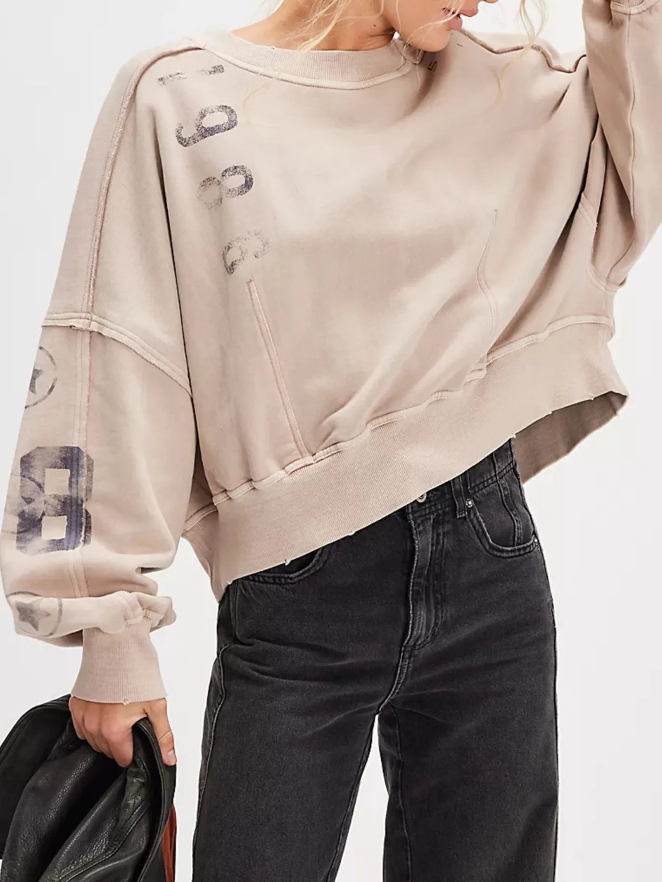 Print Round Neck Oversized Sweatshirt - Velora Luxury Fashion