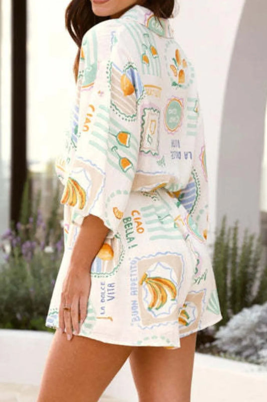 Printed 3/4 Sleeve Romper - Velora Luxury Fashion