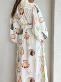 Printed Balloon Sleeve Maxi Shirt Dress - Velora Luxury Fashion