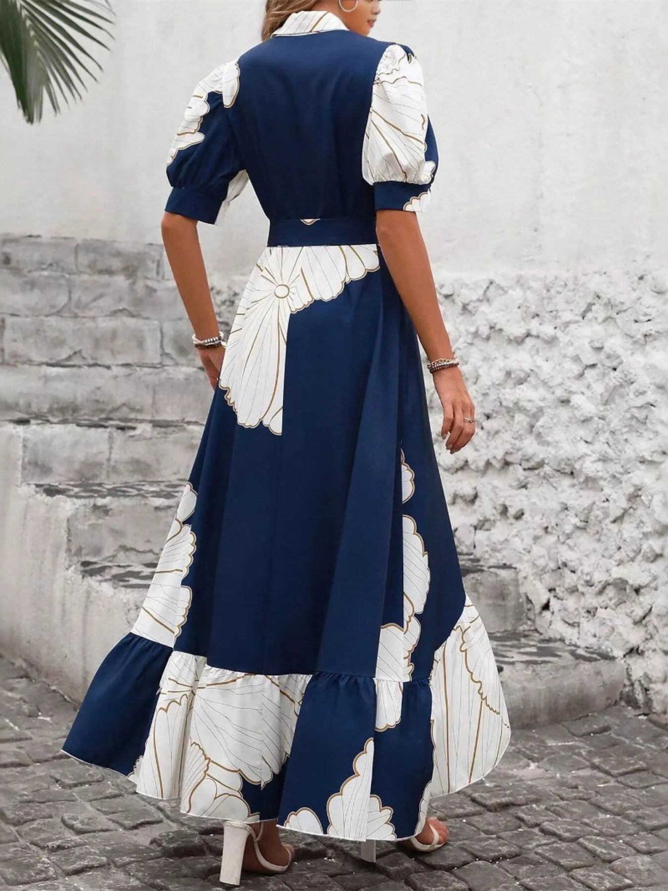 Printed Button Down Half Sleeve Maxi Shirt Dress - Velora Luxury Fashion