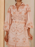 Printed Button Down Shirt Dress with Belt - Velora Luxury Fashion