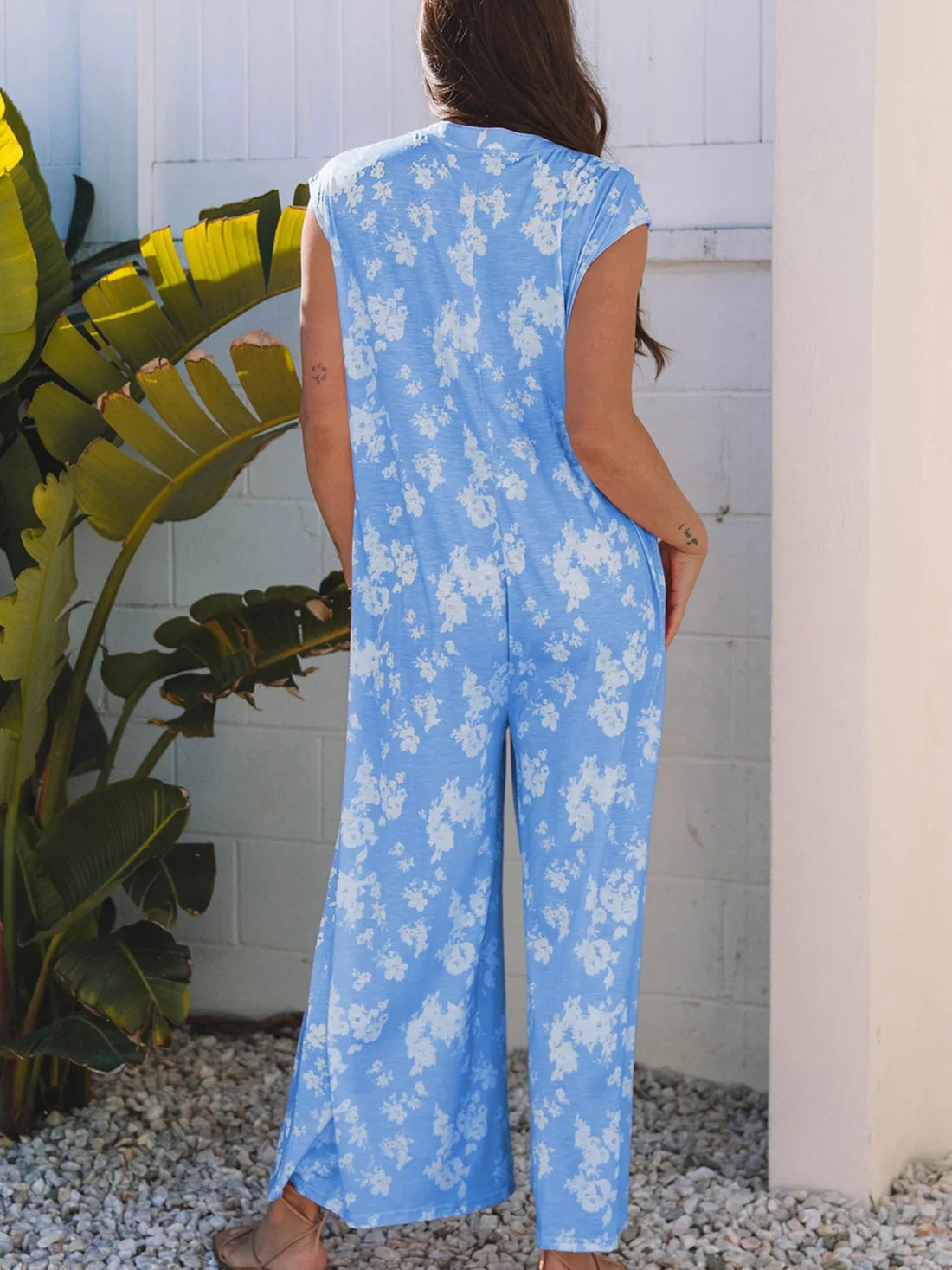 Printed Button-Front Wide Leg Jumpsuit - Velora Luxury Fashion