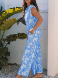 Printed Button-Front Wide Leg Jumpsuit - Velora Luxury Fashion