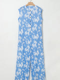 Printed Button-Front Wide Leg Jumpsuit - Velora Luxury Fashion