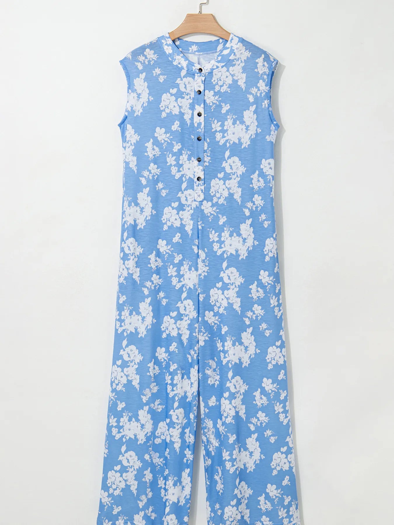 Printed Button-Front Wide Leg Jumpsuit - Velora Luxury Fashion