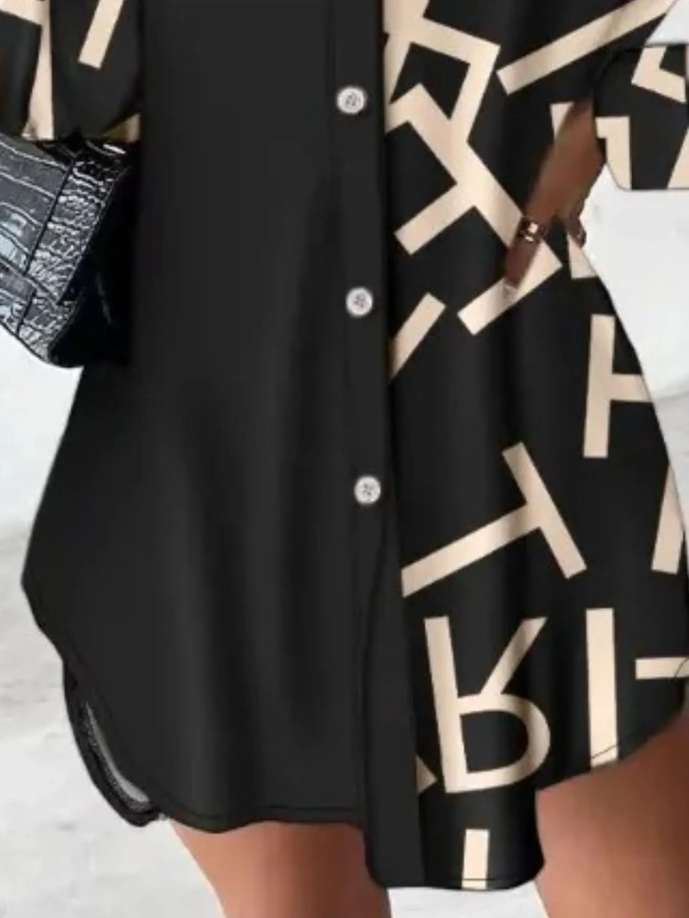 Printed Button Up Long Sleeve Shirt Dress - Velora Luxury Fashion