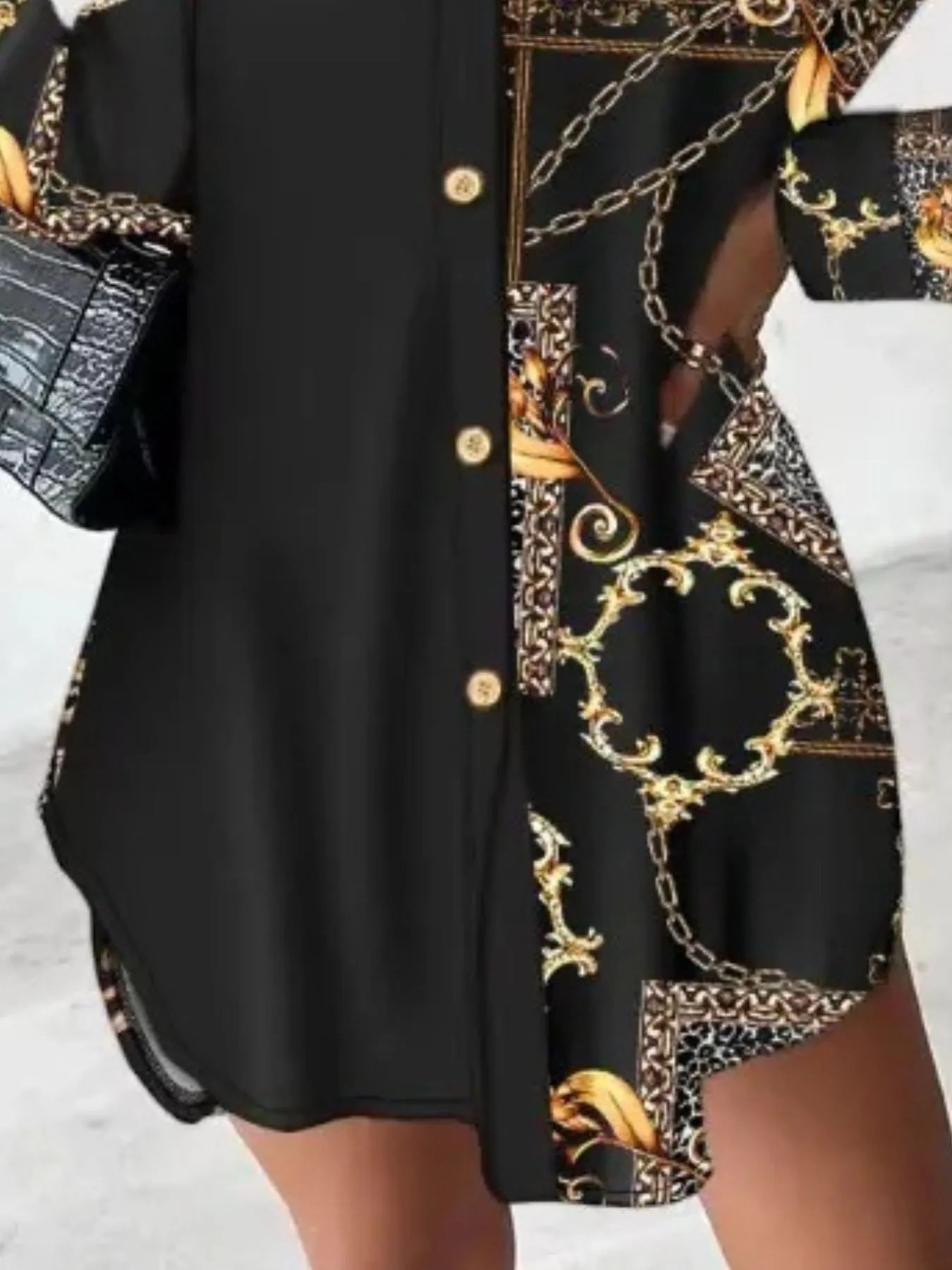Printed Button Up Long Sleeve Shirt Dress - Velora Luxury Fashion