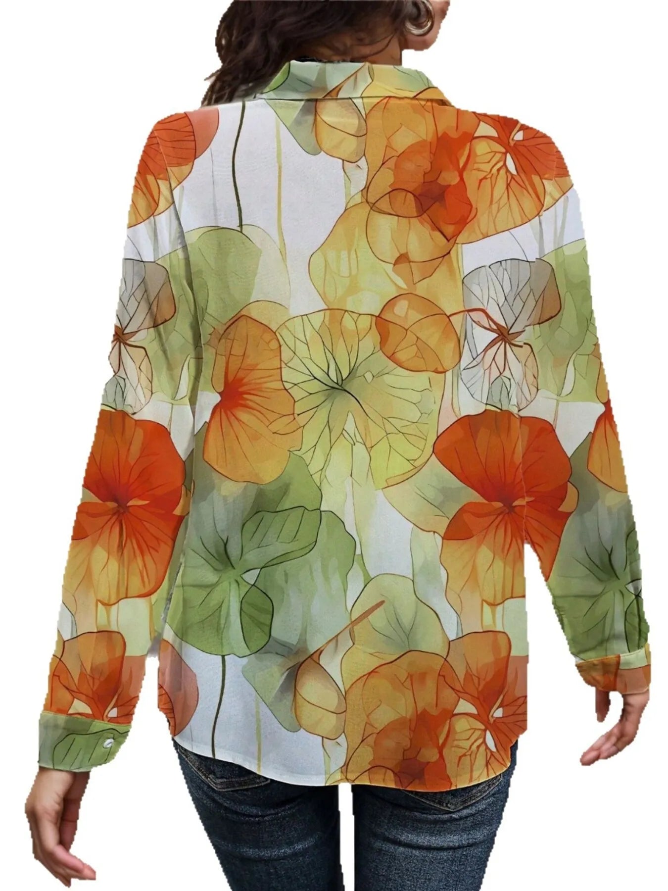 Printed Button Up Long Sleeve Shirt - Velora Luxury Fashion