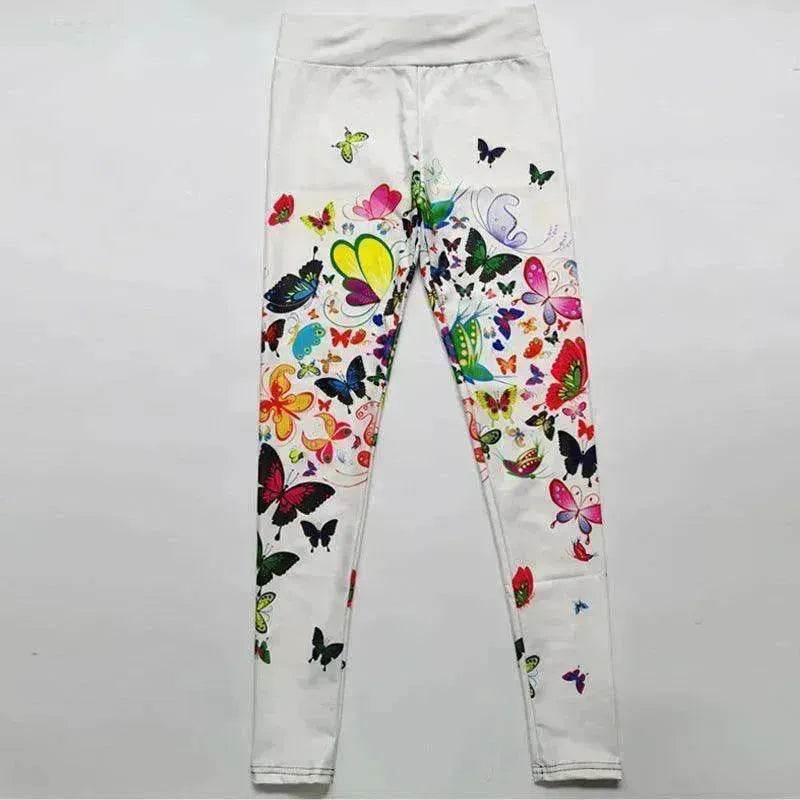 Printed Floral Butterfly Leggings High Waist Slim Yoga Pants Leggings - Velora