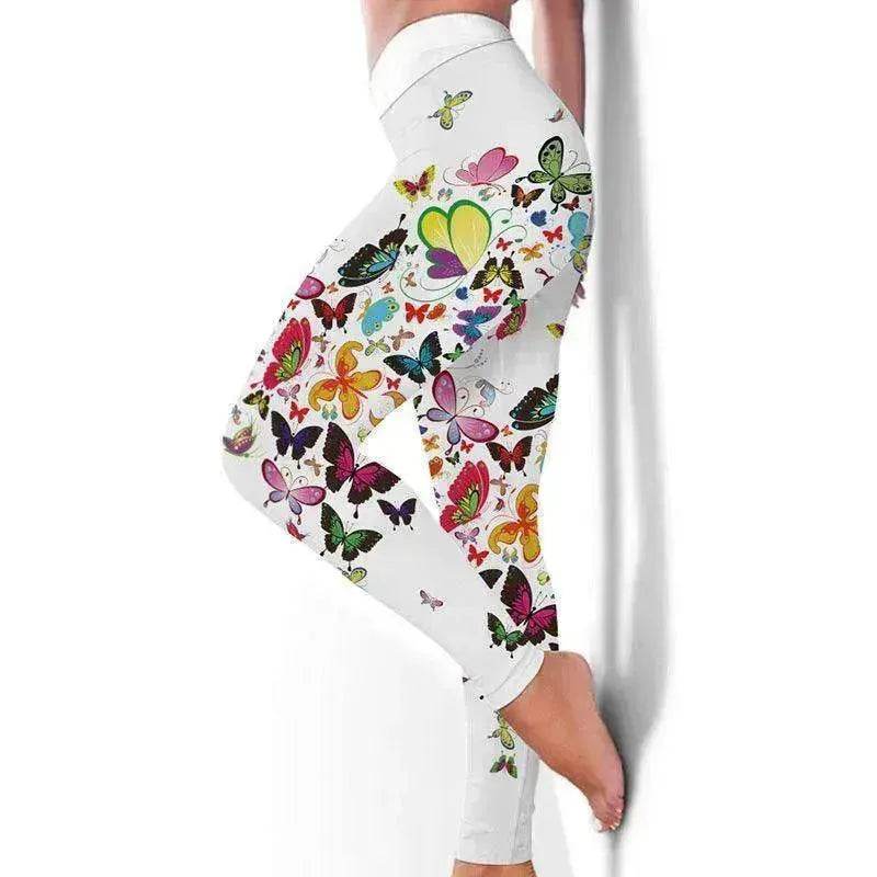 Printed Floral Butterfly Leggings High Waist Slim Yoga Pants Leggings - Velora