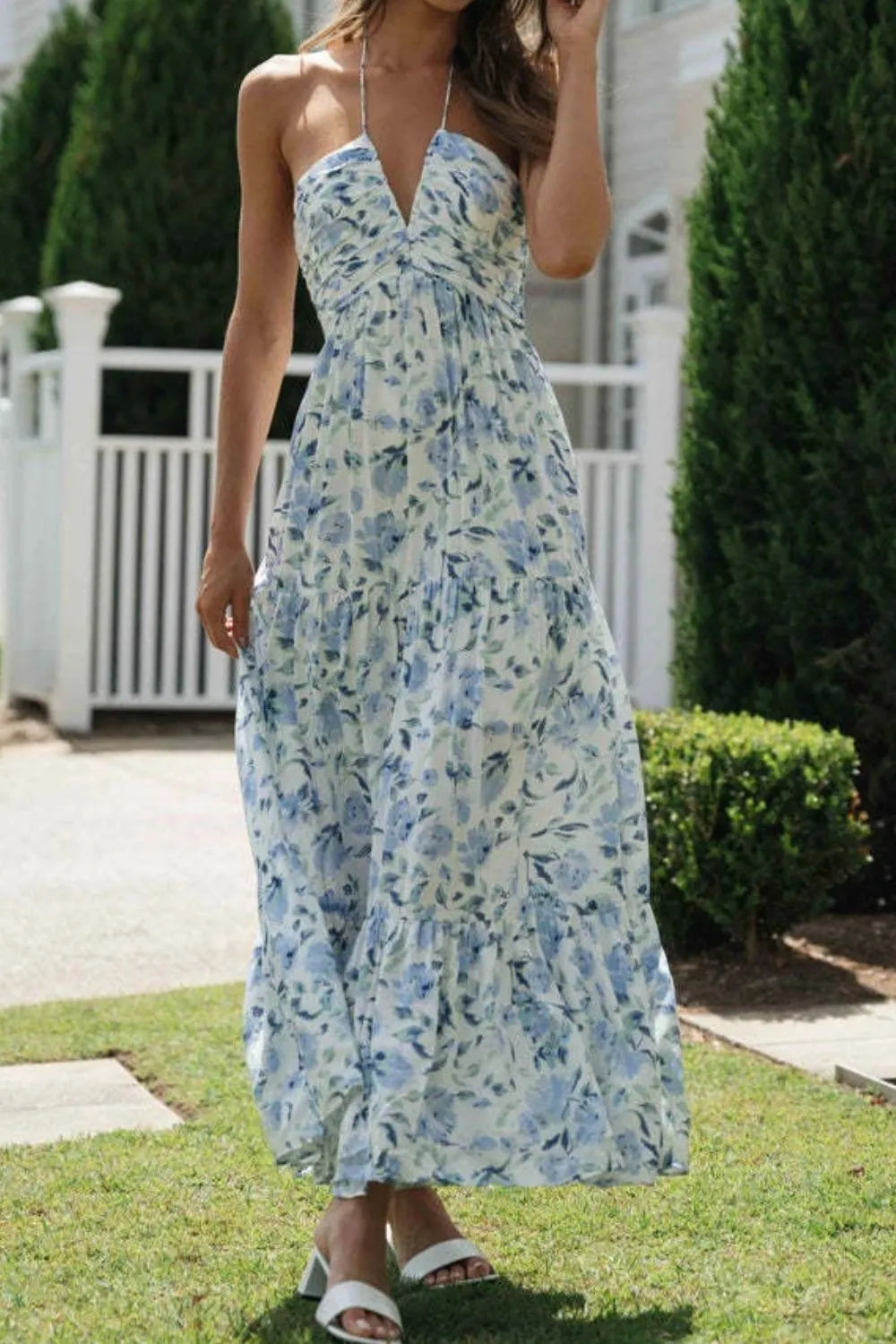 Printed Halter Neck Cami Dress - Velora Luxury Fashion