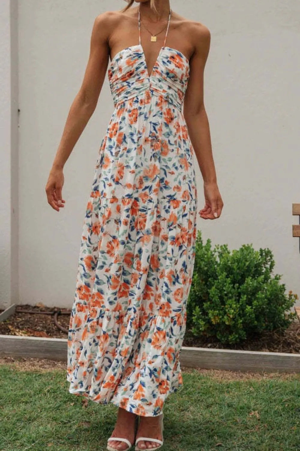 Printed Halter Neck Cami Dress - Velora Luxury Fashion