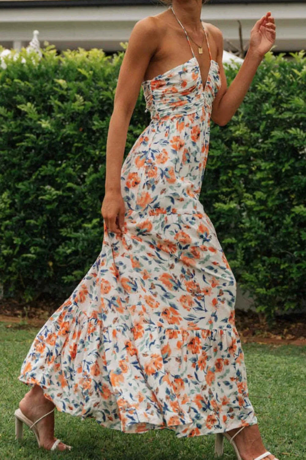 Printed Halter Neck Cami Dress - Velora Luxury Fashion