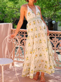 Printed Halter Neck Maxi Cami Dress - Velora Luxury Fashion