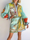 Printed Long Sleeve Shirt Dress - Velora Luxury Fashion