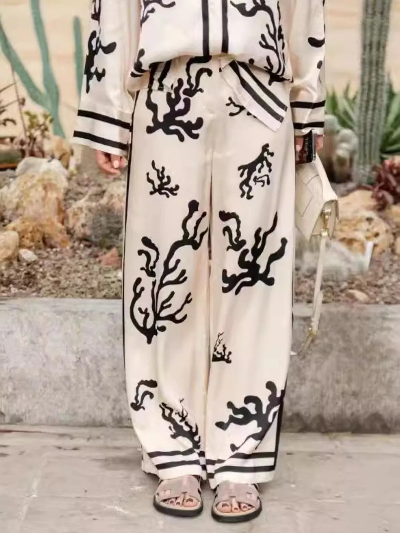 Printed Long Sleeve Shirt and Pants Set - Velora Luxury Fashion