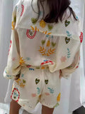 Printed Long Sleeve Shirt and Shorts Set - Velora Luxury Fashion