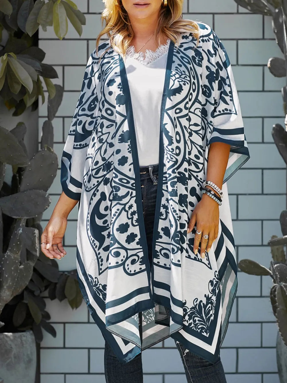Printed Open Front Cover-Up - Velora Luxury Fashion