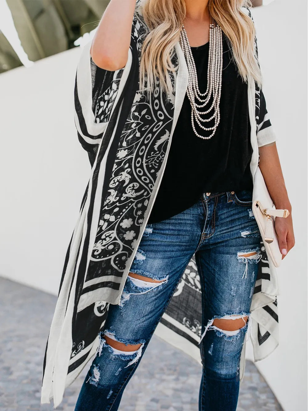Printed Open Front Cover-Up - Velora Luxury Fashion