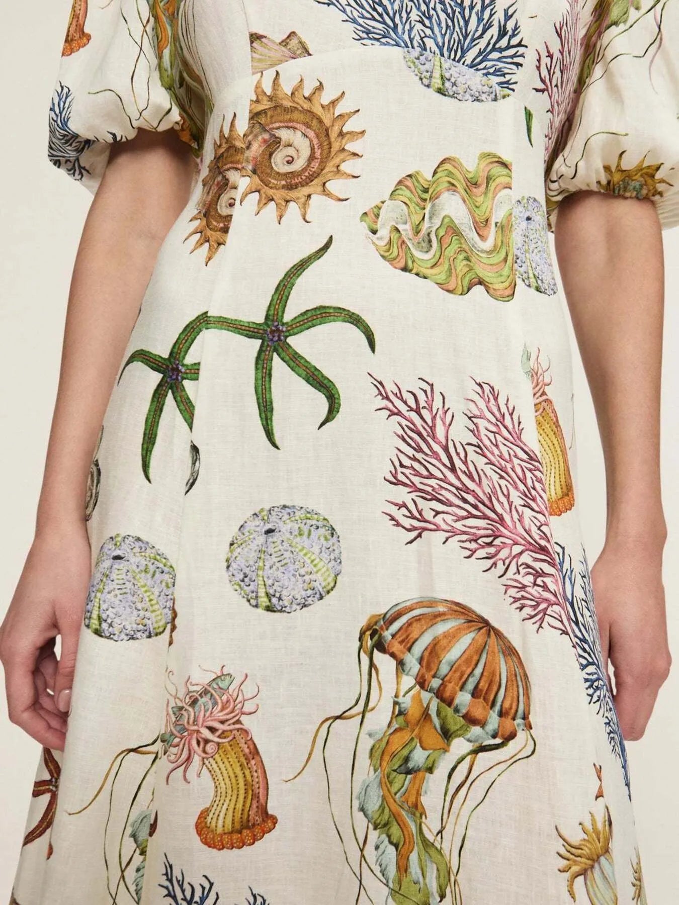 Printed Round Neck Puff Sleeve Dress - Velora Luxury Fashion