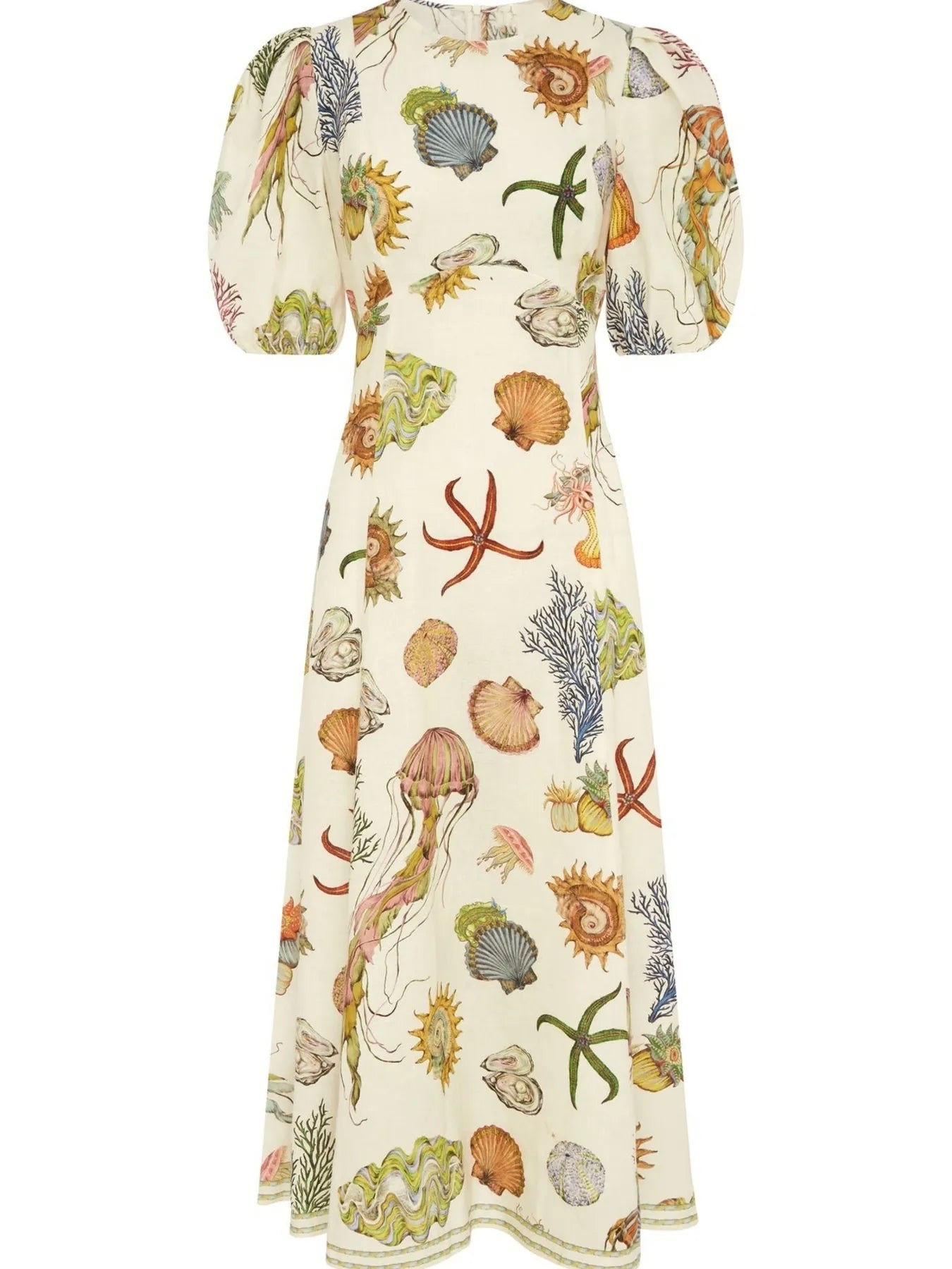 Printed Round Neck Puff Sleeve Dress - Velora Luxury Fashion