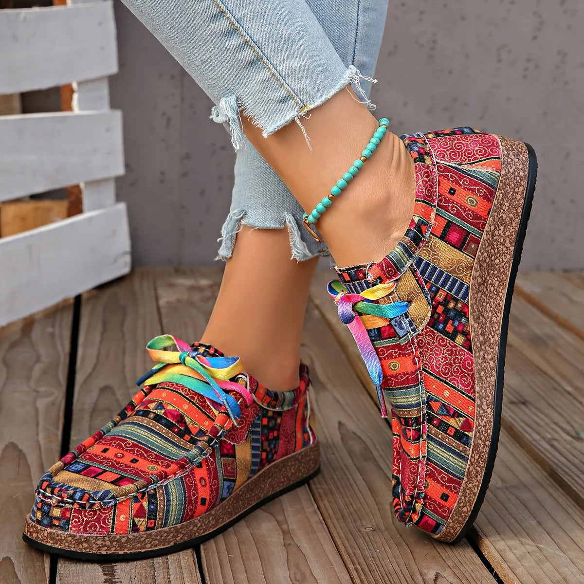 Printed Round Toe Sneakers - Velora Luxury Fashion