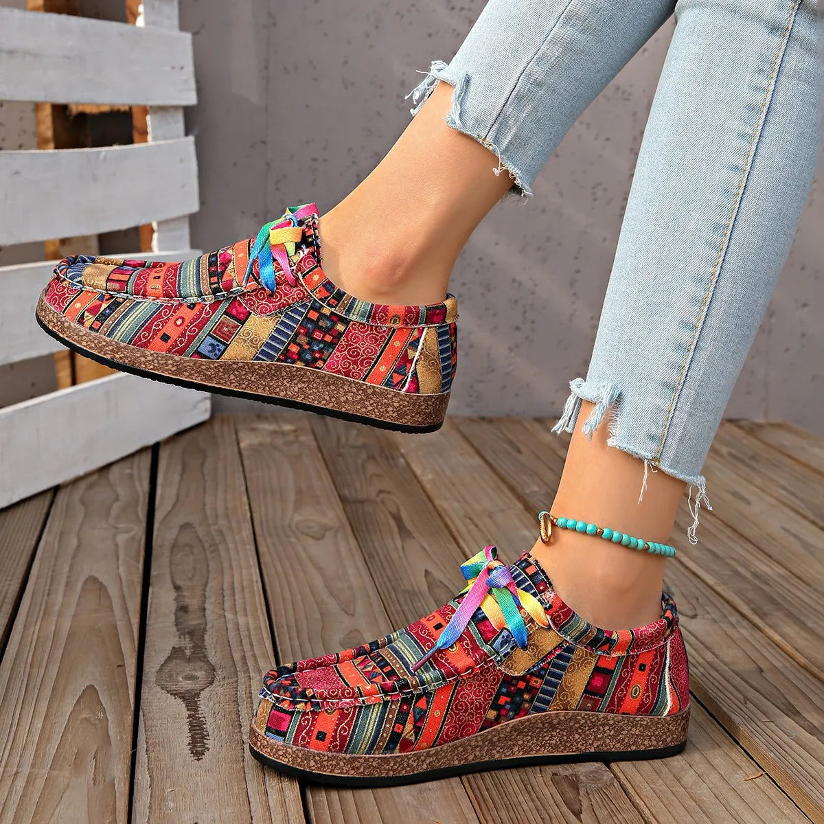 Printed Round Toe Sneakers - Velora Luxury Fashion