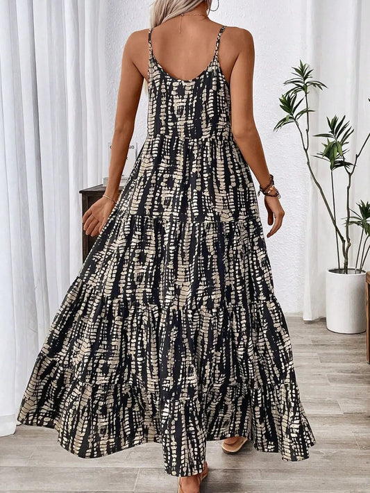 Printed Scoop Neck Maxi Cami Dress - Velora Luxury Fashion