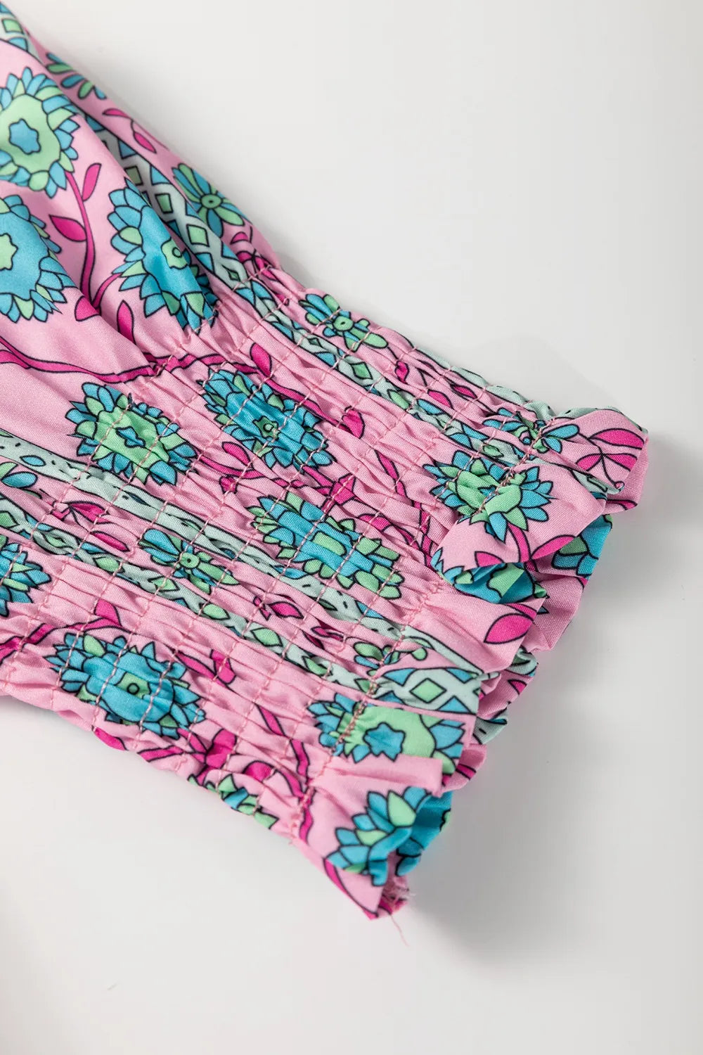 Printed Shirred Sleeve Buttoned Front Midi Dress with Sash - Velora Luxury Fashion