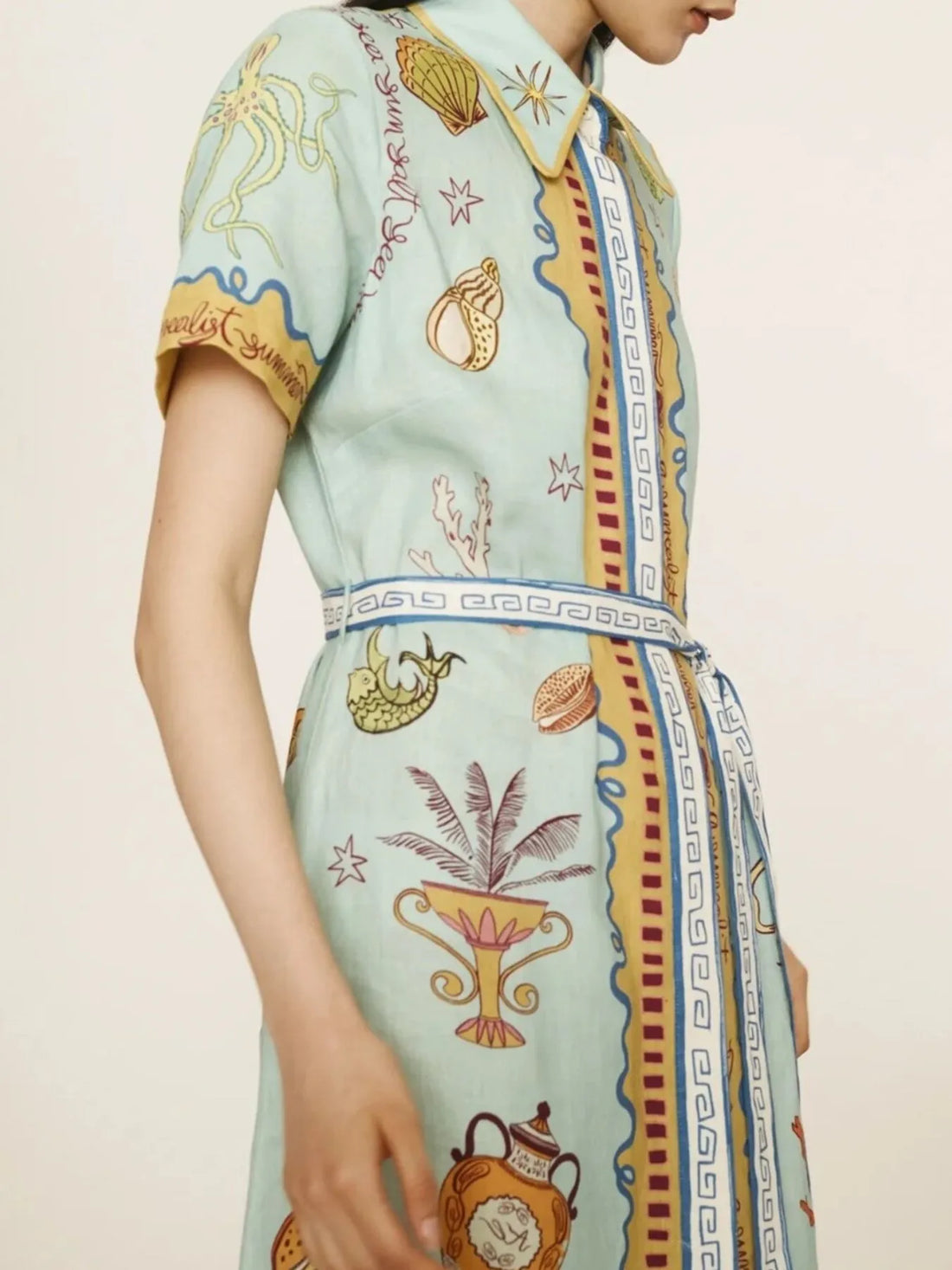 Printed Short Sleeve Maxi Shirt Dress with Belt - Velora Luxury Fashion