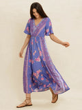 Printed Short Sleeve Midi Dress - Velora Luxury Fashion