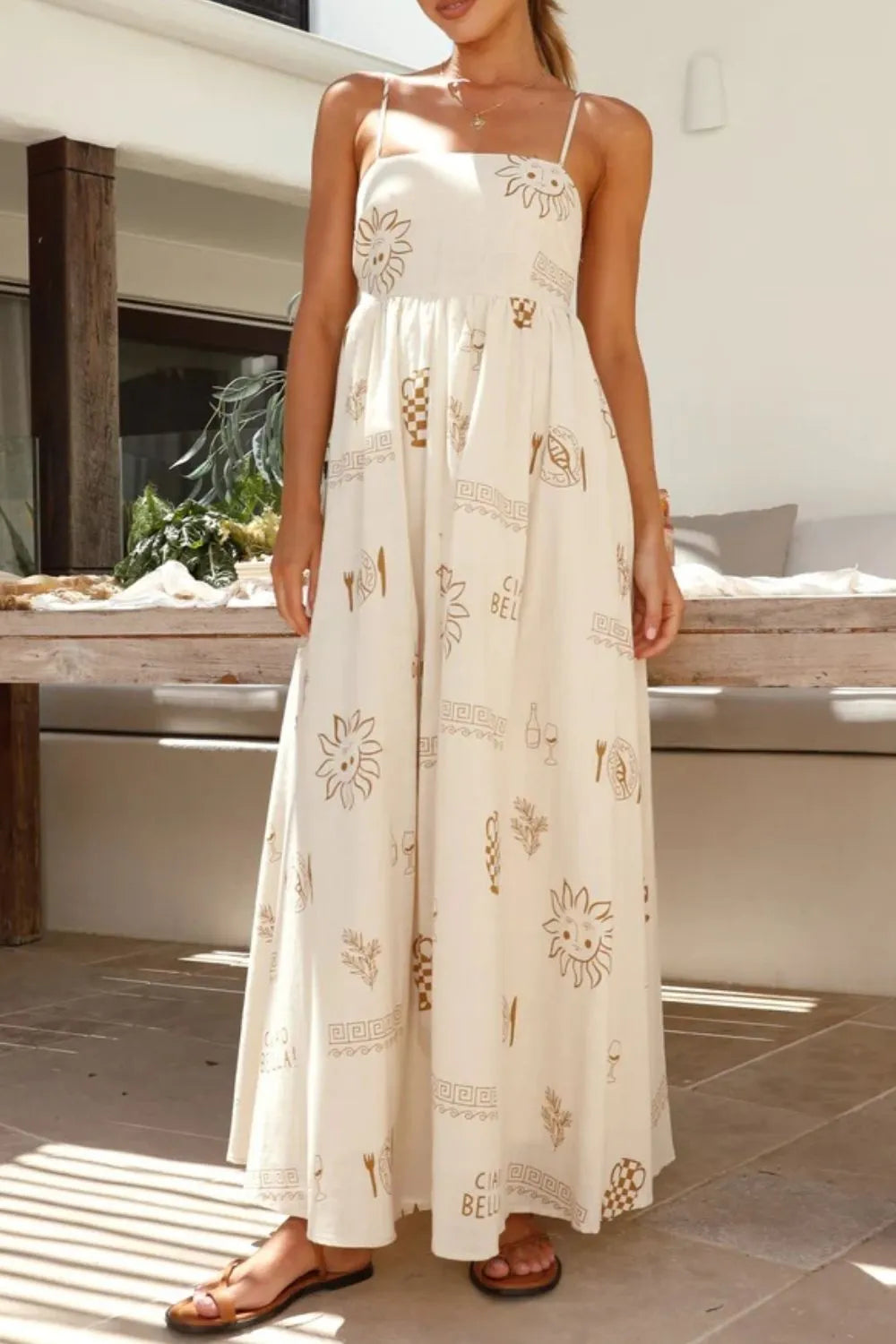 Printed Square Neck Maxi Cami Dress - Velora Luxury Fashion