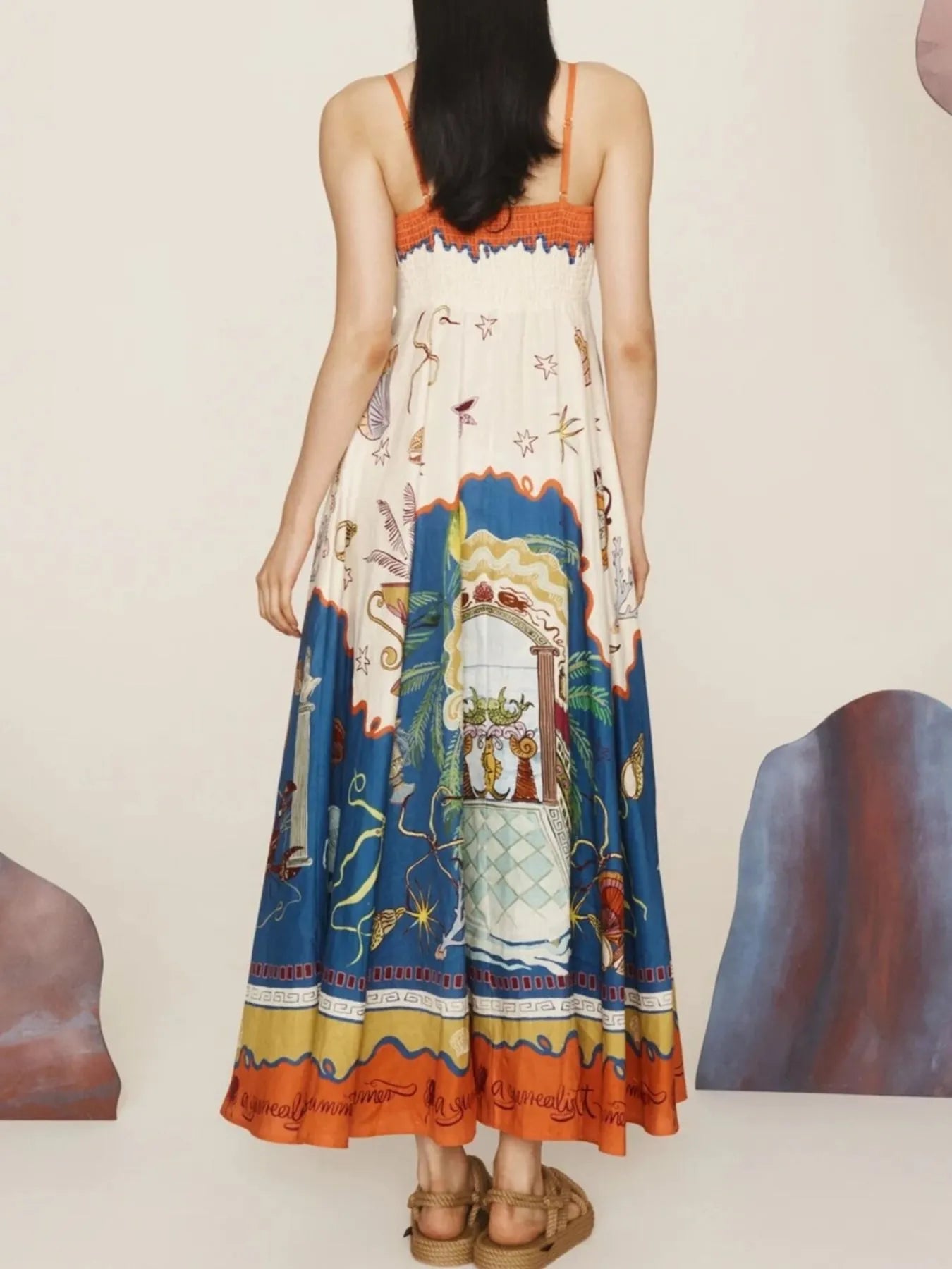 Printed Square Neck Maxi Cami Dress - Velora Luxury Fashion