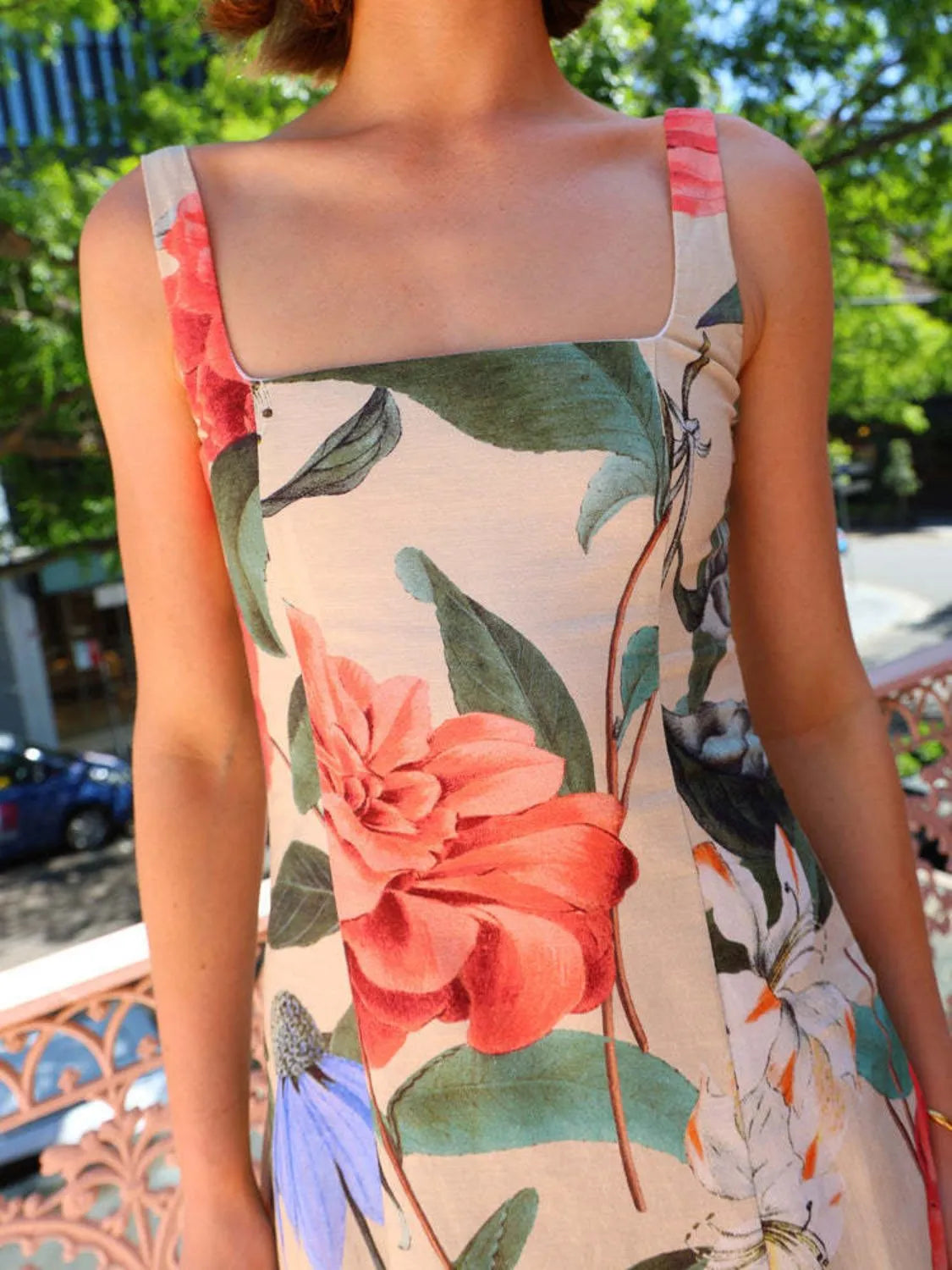 Printed Square Neck Maxi Dress - Velora Luxury Fashion