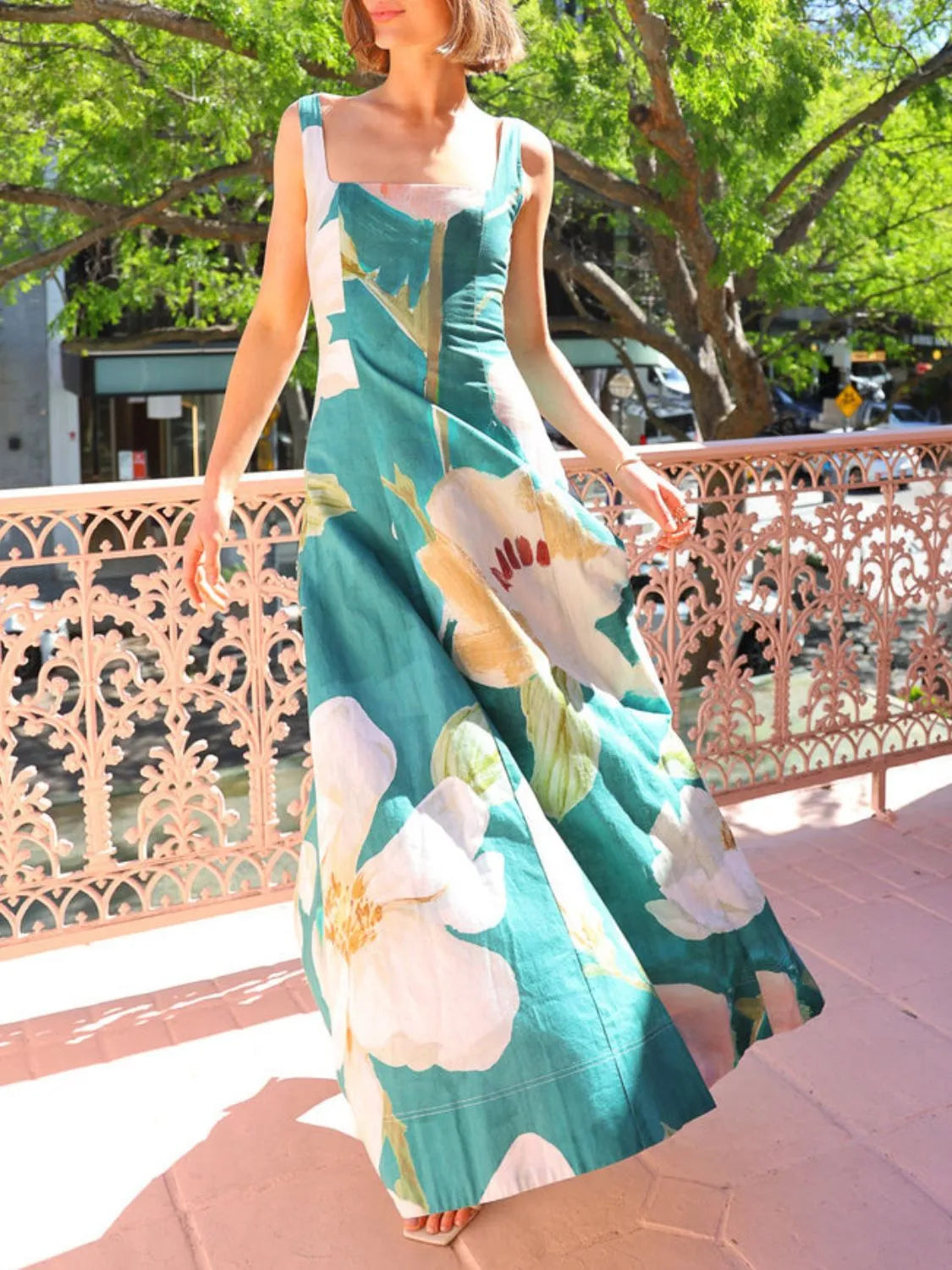 Printed Square Neck Maxi Dress - Velora Luxury Fashion