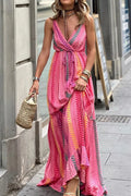 Printed Surplice Maxi Cami Dress - Velora Luxury Fashion