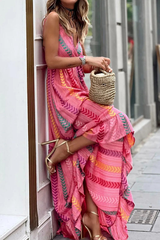 Printed Surplice Maxi Cami Dress - Velora Luxury Fashion