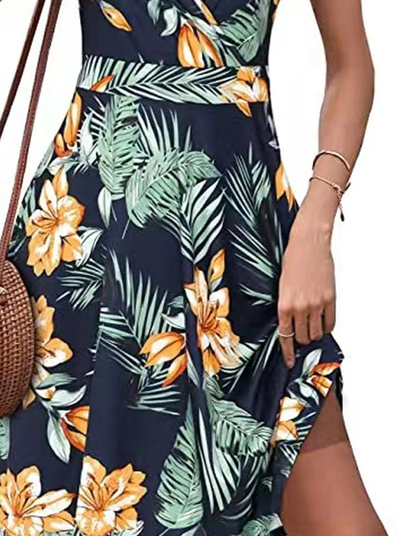 Printed Surplice Sleeveless Dress - Velora Luxury Fashion