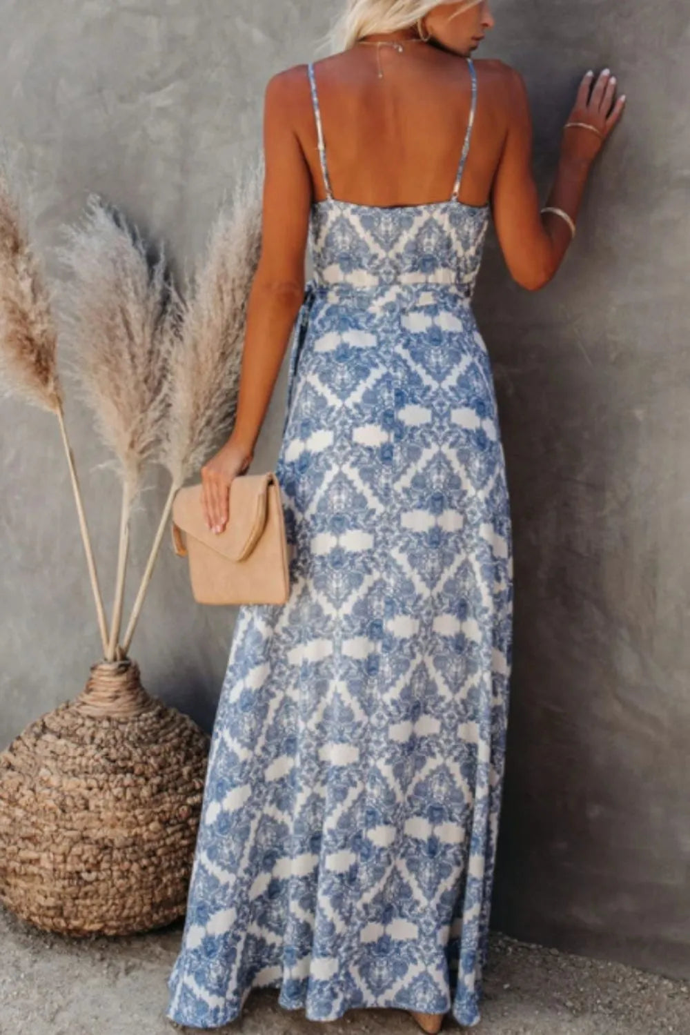 Printed Tied Maxi Cami Dress - Velora Luxury Fashion