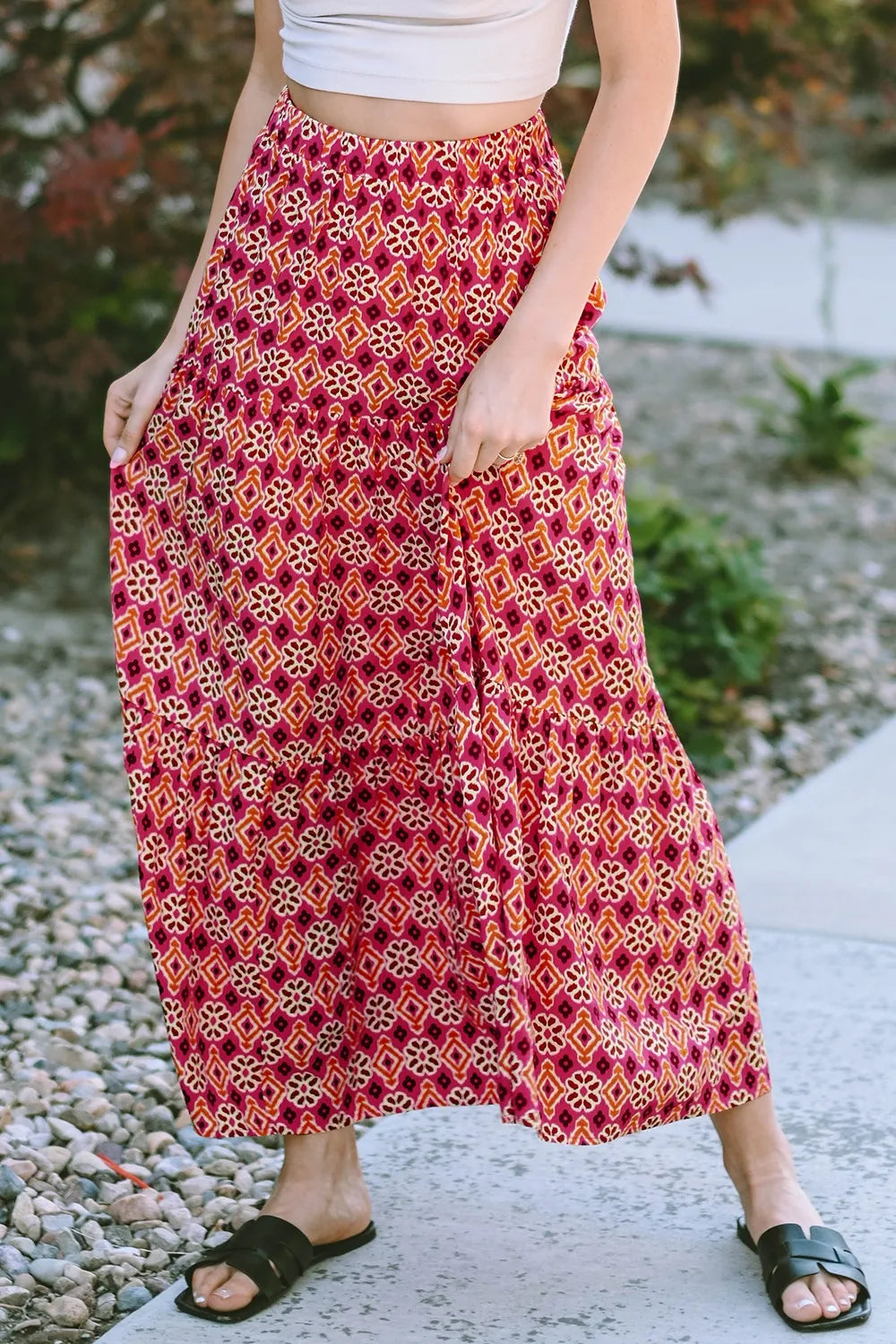 Printed Tiered Maxi Skirt - Velora Luxury Fashion