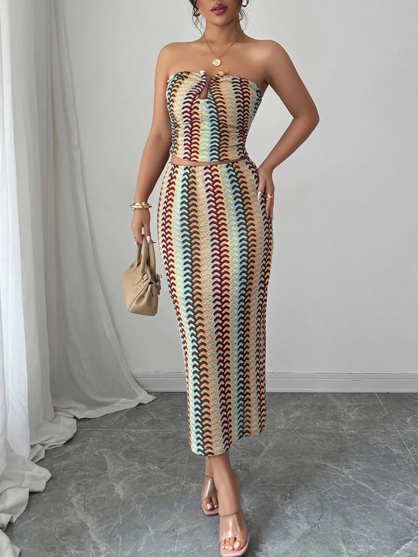 Printed Tube Top and Skirt Set - Velora Luxury Fashion
