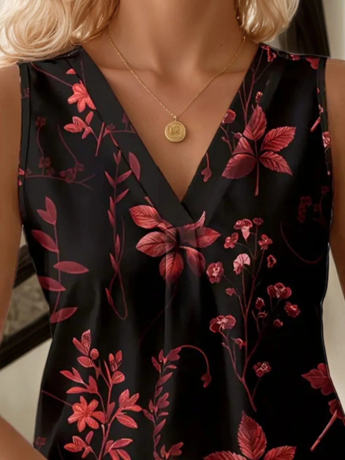 Printed V-Neck Tank - Velora Luxury Fashion