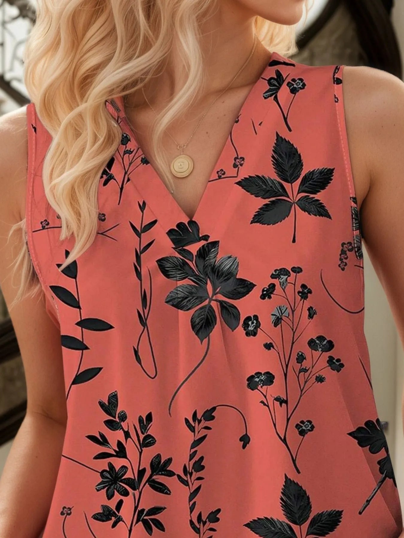 Printed V-Neck Tank - Velora Luxury Fashion