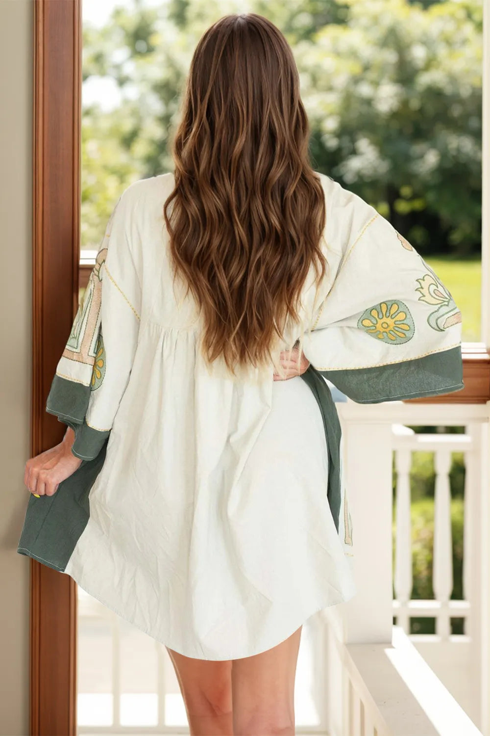 Printed V-Neck Three-Quarter Sleeve Mini Dress - Velora Luxury Fashion