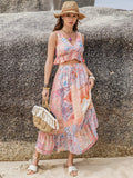 Printed V-Neck Top and Midi Skirt Set - Velora Luxury Fashion