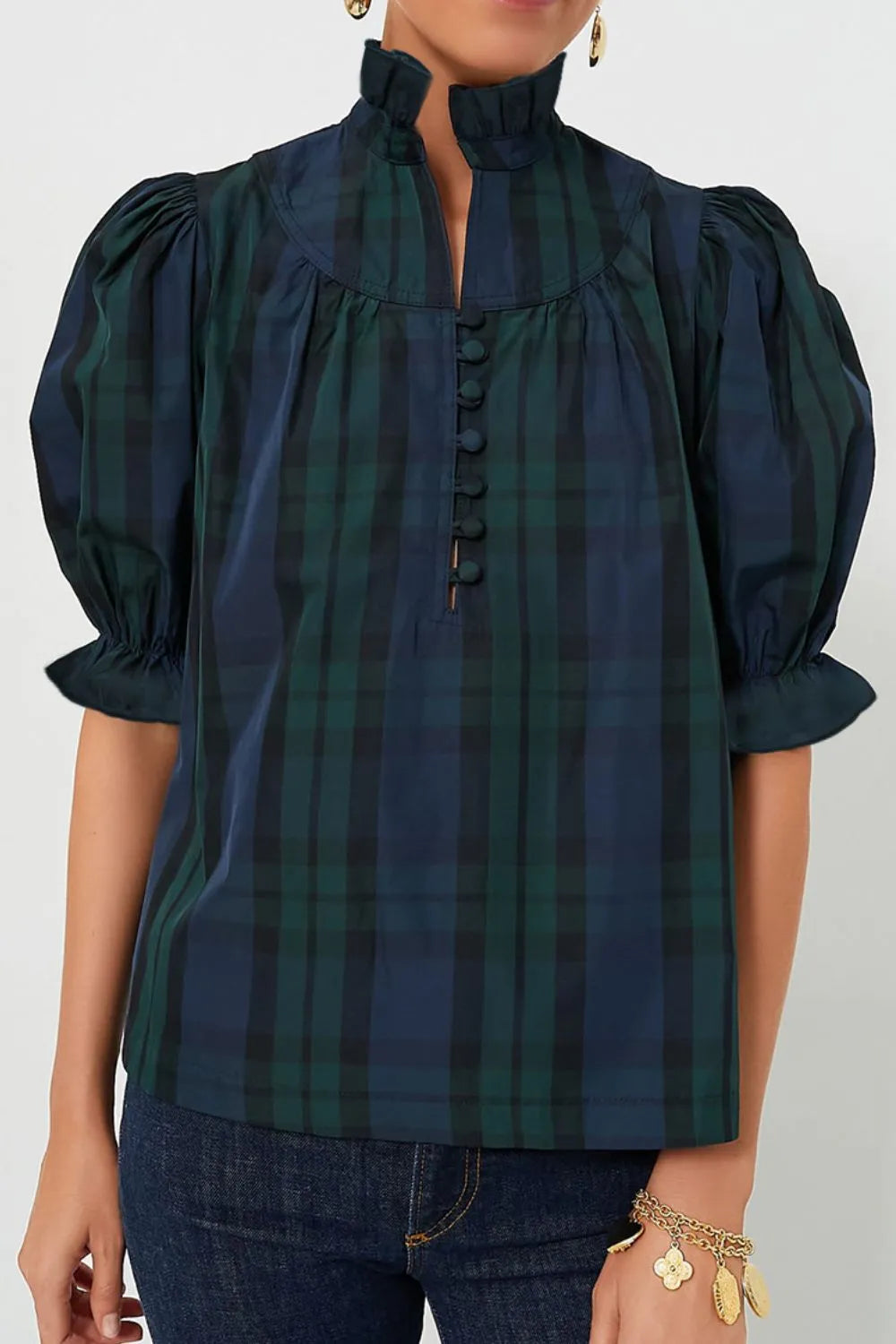 Puff Sleeve Frilled Trim Elegant Blouse - Velora Luxury Fashion