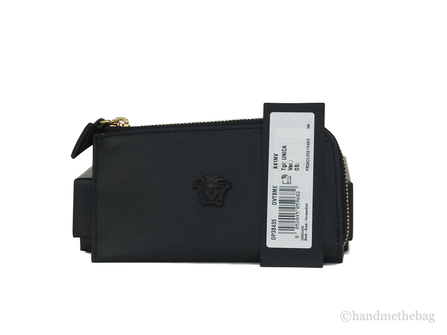Versace Small Black Leather Matte Medusa Zip Card Case
