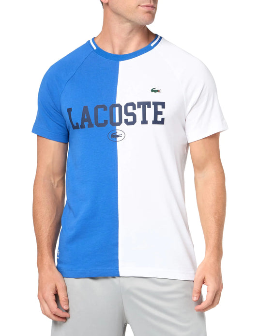 Lacoste Mens Short Sleeve Regular Fit Colorblocked Tennis Tee Shirt Ladigue/White XL