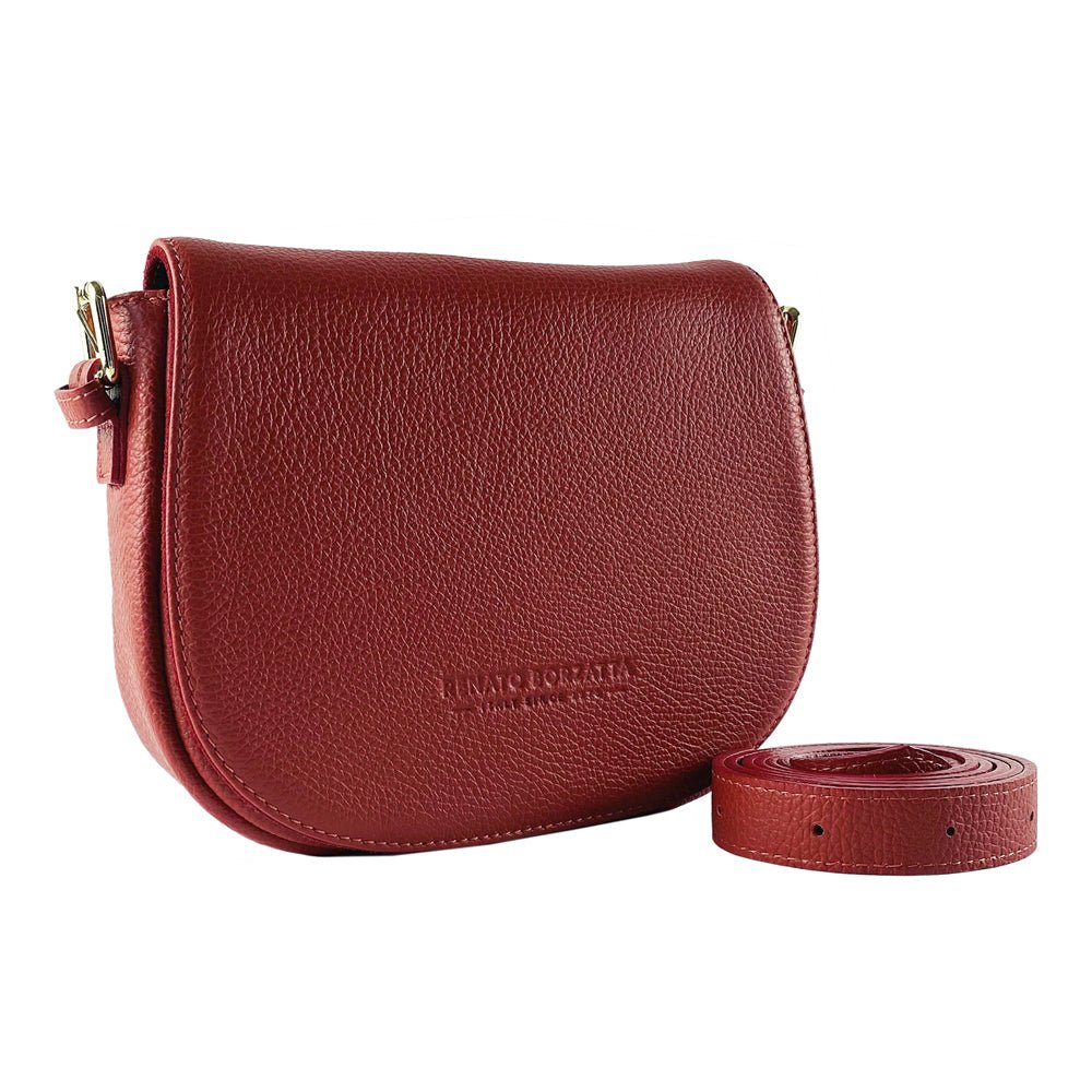RB1002V | Borsa a Tracolla  in Vera Pelle Made in Italy con Tracolla removibile in pelle e attacchi con fibbie in metallo Oro Lucido - Colore Rosso - Dimensioni: cm 26 x 20 x 10 - Velora Luxury Fashion