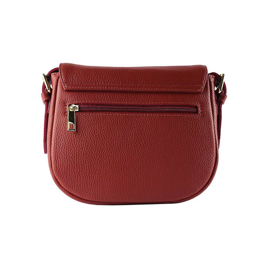RB1002V | Borsa a Tracolla  in Vera Pelle Made in Italy con Tracolla removibile in pelle e attacchi con fibbie in metallo Oro Lucido - Colore Rosso - Dimensioni: cm 26 x 20 x 10 - Velora Luxury Fashion